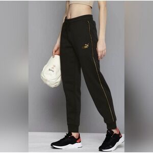 Puma Black Track Pants Joggers Gold Trim Womens Size Medium